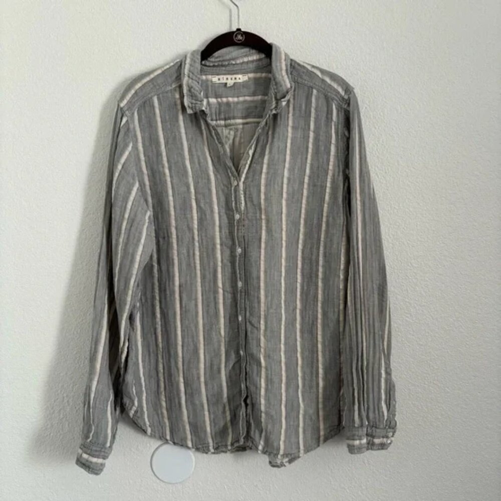 Xirena Women's Large Multicolor Striped Long Sleeve 100% Cotton Top